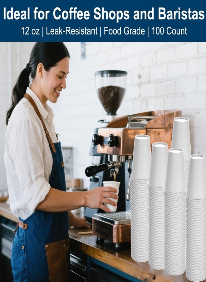 PULOSPACK 100 Count 12 oz Disposable Paper Coffee Cups – Thickened White Paper Cups for Hot/Cold Drinks, Leak-Free Food Safe Paper Cups for Home, Office, Party, Events - Image 2